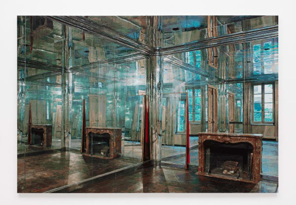 Salon, Rue du Bac, Paris 2022 acrylic and acrylic caulking on canvas mounted on board; unique 156 inches wide x 108 inches tall, diptych signed, titled and dated in ink on both panels