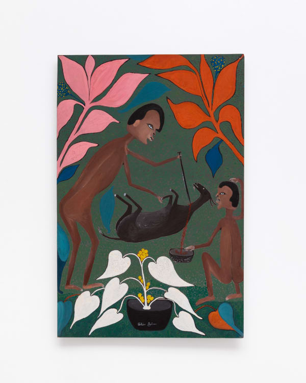 Gelin Buteau (Haitian, 1954 - 2000) Ceremonie 1991 oil painting on masonite; unique 36 x 24 inches, unframed signed and dated bottom right