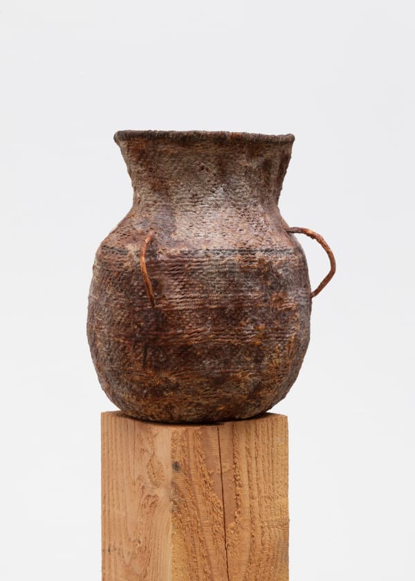 Maker Unknown Apache Wicker And Pitch Water Basket Early 20th century wicker and pitch; unique 13 inch diameter x 16.5 inches high