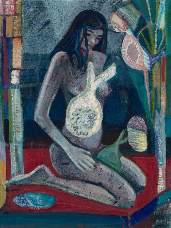 Margaux Lenore Smith, Self Portrait with sprouted onion, 2022