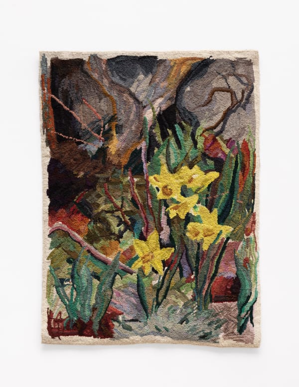 Heather Goodchild Spring Garden, 2021 dyed wool and burlap 50 x 37" unique