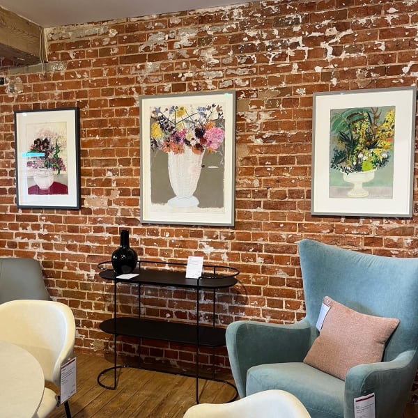 From left: framed works by Elizabeth Merriman