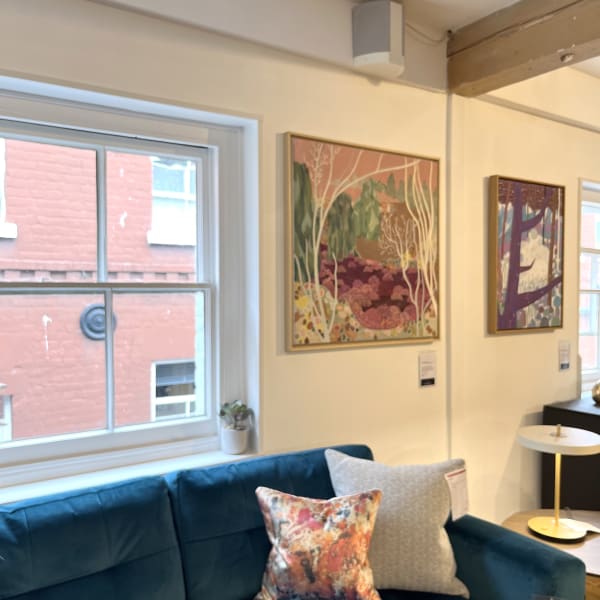 From left: framed works by Linda Jamieson