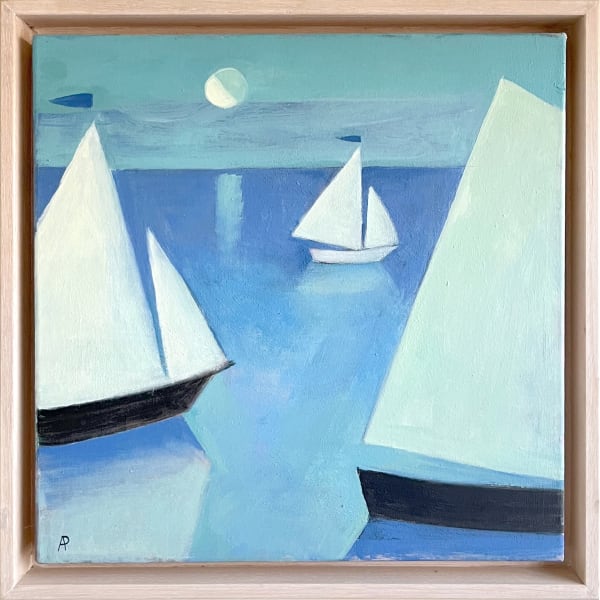 Three Boats and Moon, 2016 Ann Payne Acrylic on Canvas 45.5cm x 45.5cm x 4cm