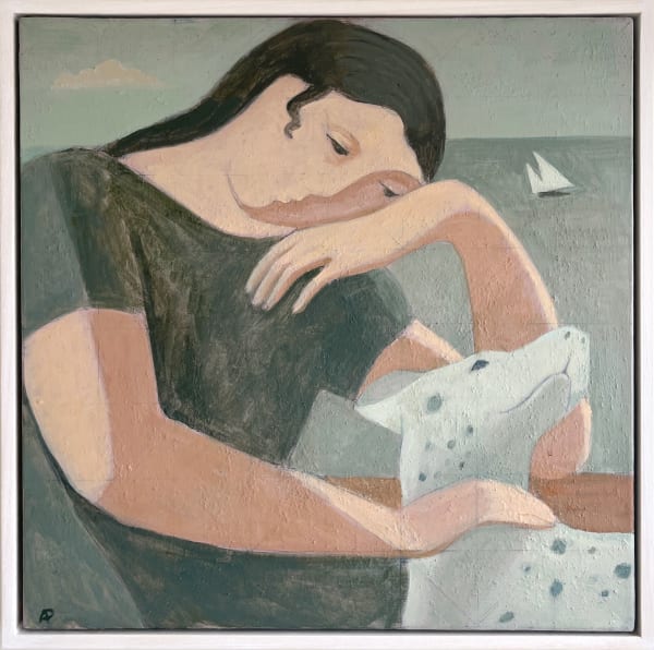 Woman and Dog on the Shore, 2022 Ann Payne Acrylic on Canvas 53cm x 53cm x 4cm