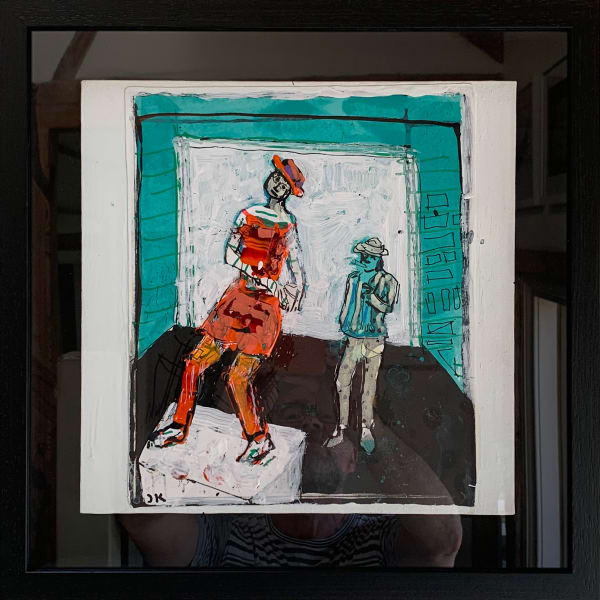 Go-Go-Orange, 2021 John Kiki Acrylic on canvas Framed in black painted wood frame with non-reflective museum glass Framed 41cm x 41cm x 7cm
