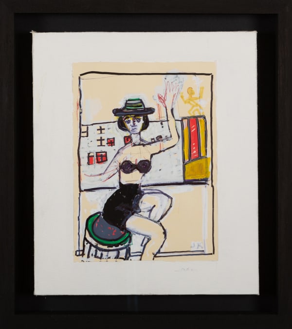 Dancing Queen, 2021 John Kiki Acrylic on canvas Framed in black painted wood frame with non-reflective museum glass Framed 45cm x 40cm x 7cm