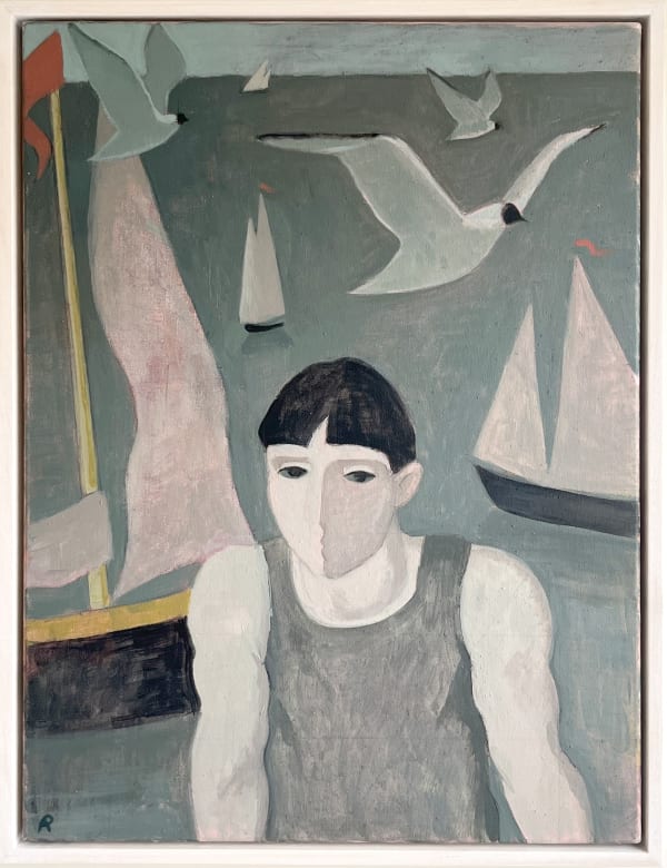 Boy with Gulls and Sail Boats, 2022 Ann Payne Acrylic on Canvas 64cm x 49.5cm x 4cm