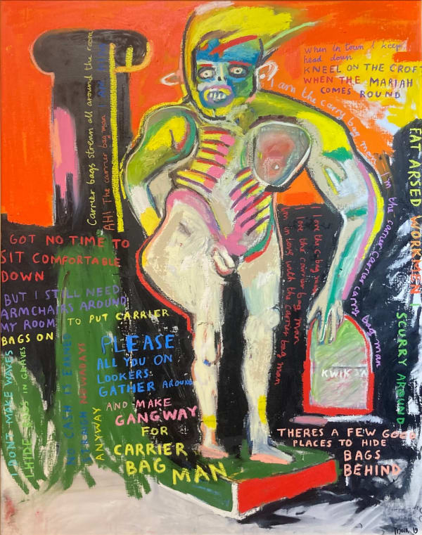 Carrier Bag Man Oil on canvas 146cm x 114cm 157cm x 127cm framed