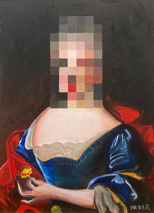 Pixelated Lady Oil on canvas 74 x 54cm 86 x 66cm Framed