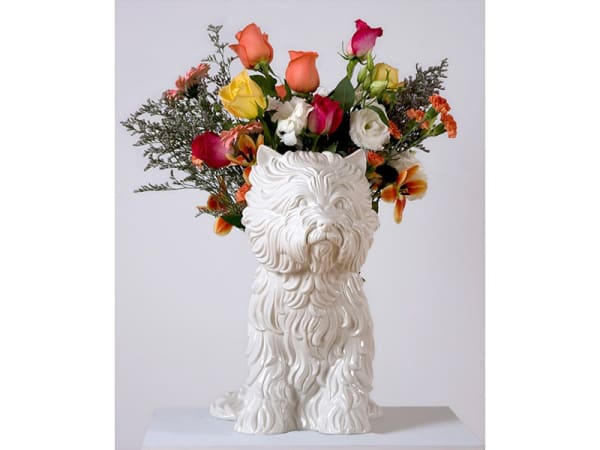Puppy Vase, 1998 by Jeff Koons, White glazed porcelain vase from an edition of 3000, at Coskun Fine Art