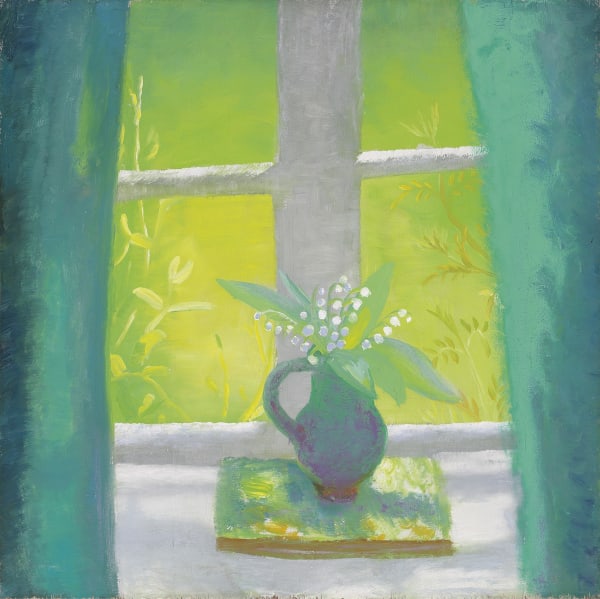 Winifred NICHOLSON (1893-1981) The South Parlour, c.1950 oil on panel 24 ½ x 24 ½ inches / 63 x 63 cm signed and inscribed 'South Parlour/Winifred Nicholson/Bankshead Brampton/Cumberland' (on a label attached to the reverse) There is a portrait thought to be of Ben Nicholson by the same hand, on the reverse.