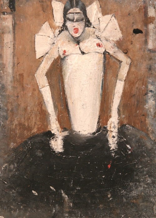 L.S. LOWRY (1887 – 1976) Untitled (Puppet like girl), undated Oil on board, double sided 14 . x 10 . inches / 36.2 x 26 cm