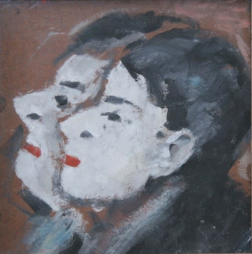 L.S. LOWRY (1887 – 1976) Two Heads, Undated Oil on board 8 x 7 . inches / 20.3 x 19.7 cm