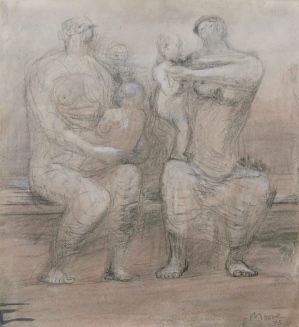 Henry Moore, Two Seated Women with children , 1975