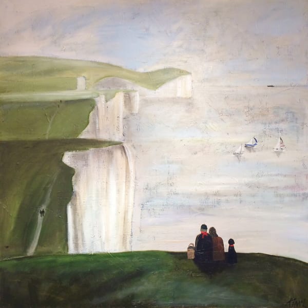 Kim Langford. Picnic on the Cliffs. Oil on canvas. 100 x 100cm. Price: £1,950