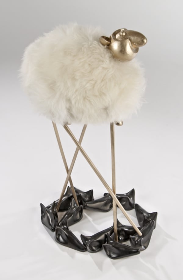 Hubert Le Gall, Sheep Jumping Wolf Lamp, 2012