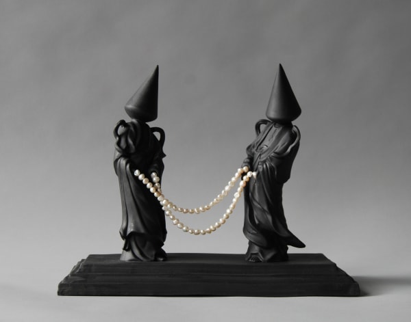 Matt Smith Conehead Geishas with Pearls, 2018 Black Parian with Freshwater Pearls 30 x 13 cm