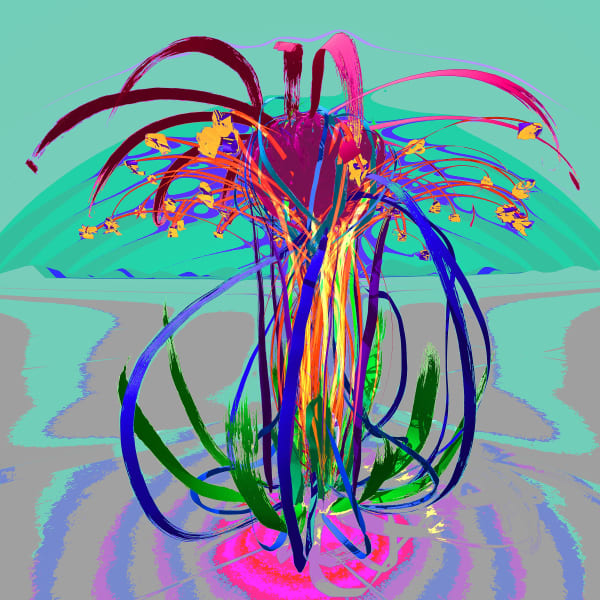 Peony Dance-B, 2023 AR Enhanced Mixed Reality on Canvas 48 x 48 in Series: Arrangements