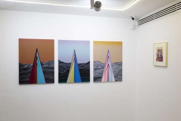 Installation View of Here, We Can Stay For A While a solo presentation of works by Farbod Elkaee.