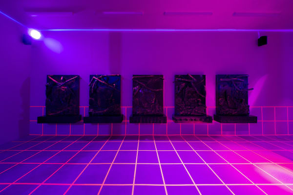 Installation View of Judgment Night: Daddy Kills People a solo presentation of works by Mamali Shafahi.