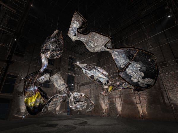 Installation View of Gone with the Wind a solo presentation of works by Pooya Aryanpour .