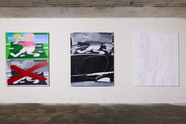 Instalation View of Dastan's presentation of a solo exhibition I'm not here at Basel Social club 2023.