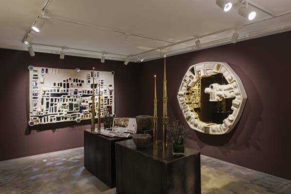 Installation view of "Barbican" a solo exhibition of works by Alireza Rasoulzadeh at +2 Gallery.