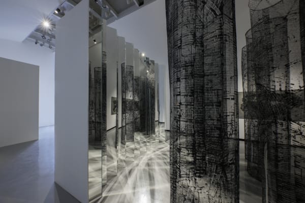 Installation view of Revision: Labyrinths a solo exhibition of works by Atefeh Majidi Nezhad.