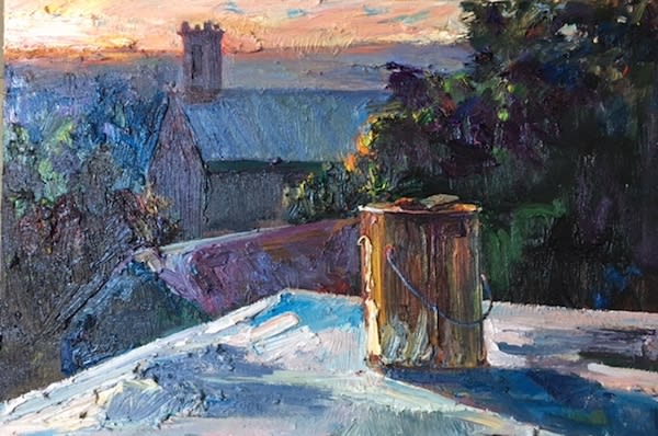 A Rusty Painting Jar on the Roof at Dusk by Jian Wang