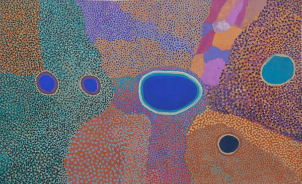 Wangkatjungka Collaborative, Jila and Desert Country, Acrylic on canvas, 232 x 144 cm