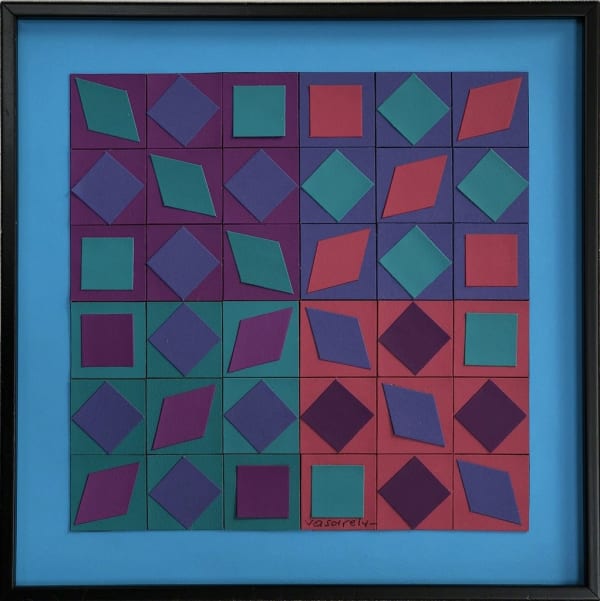 Victor Vasarely Sunkep (s.8815), 1990 Original collage on paper, signed by the artist centre right: “Vasarely”, Titled, dated and signed in ink verso. Paper size: 230 x 230 mms; Collage size: 180 x 180 mms