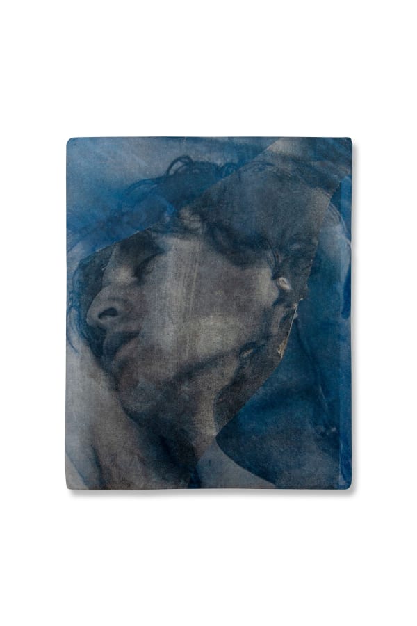 Rad Husak Untitled № 2, 2018 Cyanotype, pigment transfer and carbon pencil on Tosa Washi paper mounted on ceramic canvas 9 4/5 × 8 1/10 × 3/5 in; 25 × 20.5 × 1.5 cm