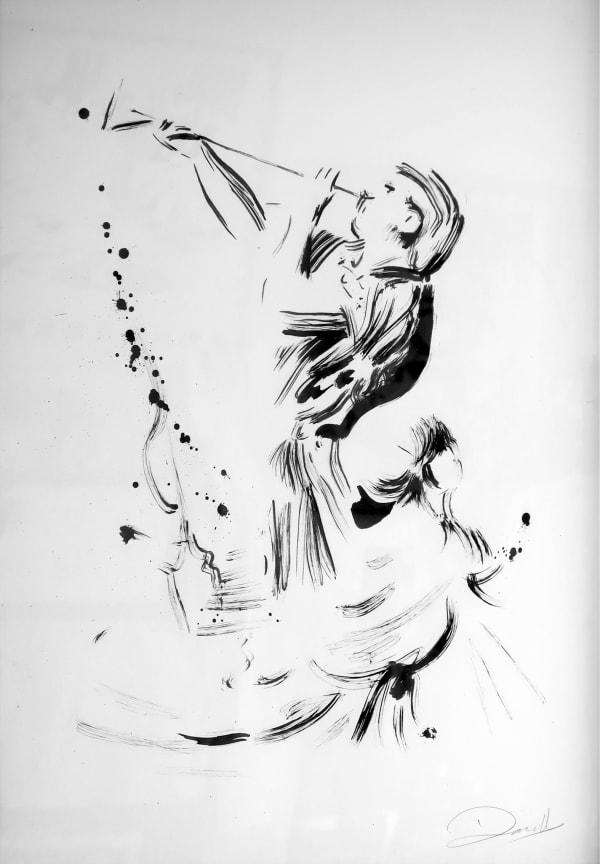 Darren Coffield Trumpet Player (after Poussin's Triumph of David), 2017 India ink on paper 20 1/2 × 15 2/5 in; 52 × 39 cm
