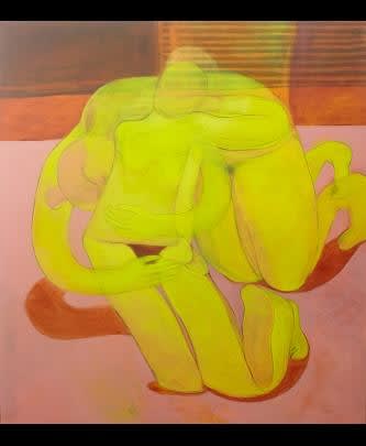 Tahnee Lonsdale Embracing Yellow Nudes Dellasposa Gallery Contemporary Abstract Figurative Art Painting London exhibition 
