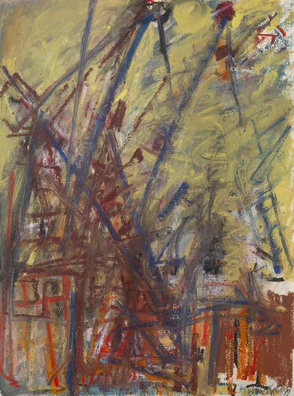 Looking South West: Old Bailey + Cranes, 1999 Oil on paper 76.2 x 55.9cm Private collection