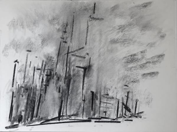 View of Financial disctrict, 1996 Charcoal on paper 56 x 76cm