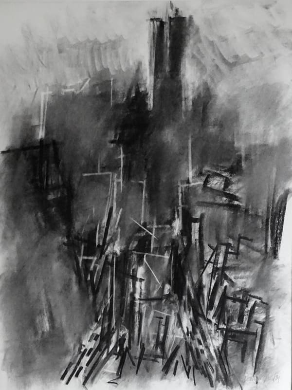 View towards the World Trade Centre, 1994 Charcoal on paper 76 x 56cm
