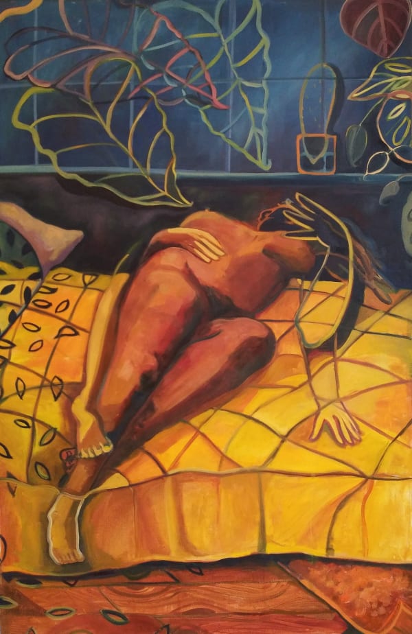 A Bed Made with Cotton, 2020, oil on canvas, 36" x 54"