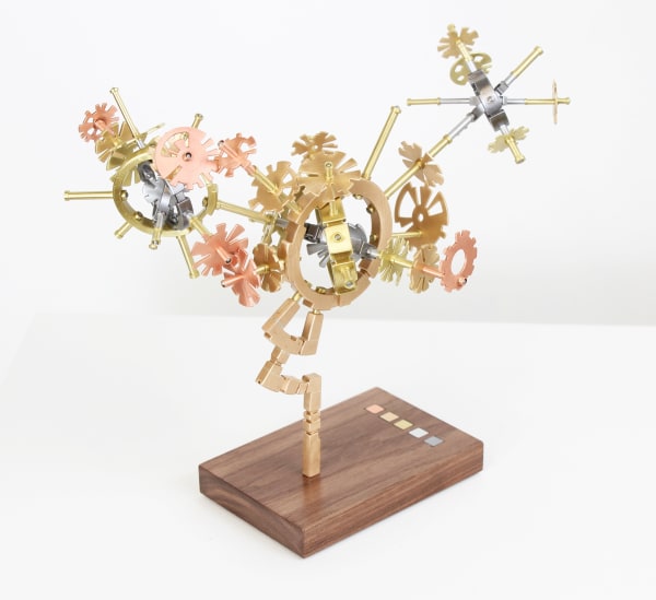 AstroObject [2a.x0], 2023, Copper, Bronze, Brass, Steel, Aluminum, Walnut, 7.25” x 8” x 7.5”