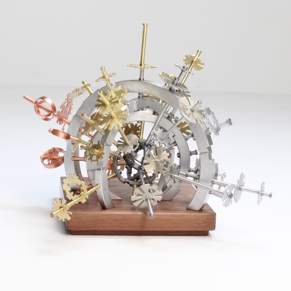 AstroObject [2c-o.ii2], 2024, Copper, Bronze, Brass, Steel, Aluminum, Walnut 6.75” x 7” x 8”