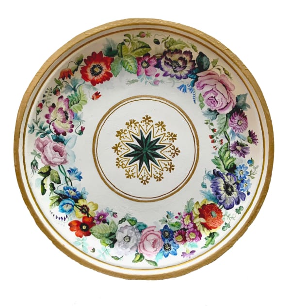 Plate I, Maker Unknown, Bohemian 9 x 9 x 1", Paper plate, acrylic paint, watercolor, 2021