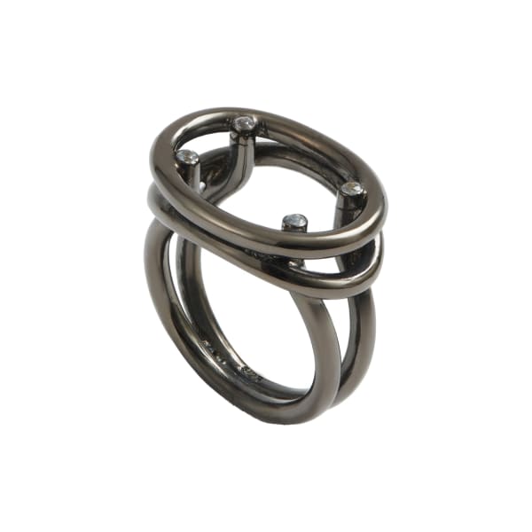 Oval Skeleton Signet Ring Black rhodium plated sterling silver, white sapphires