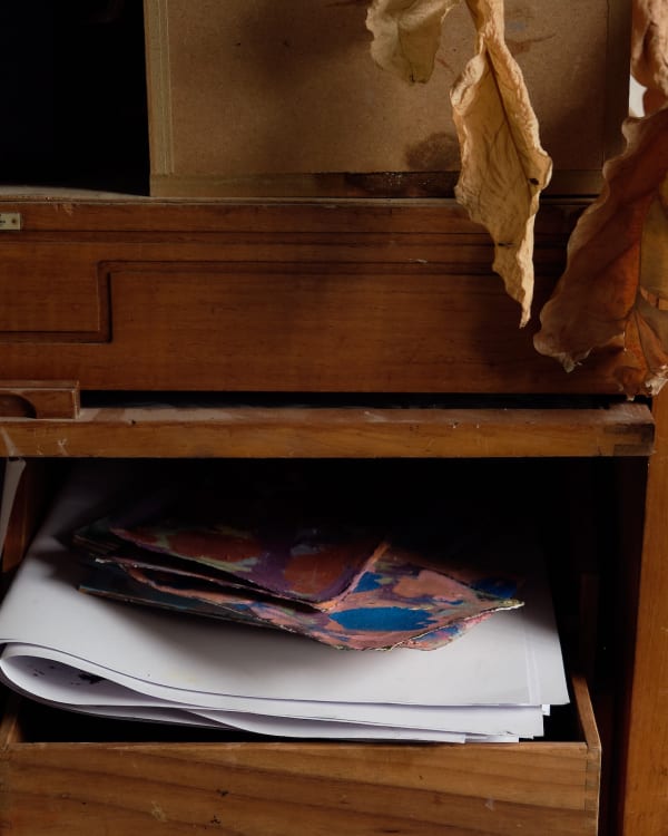 "I always have stretched canvases there and ready to go, or loads of paper in case I feel inspired to start something new"