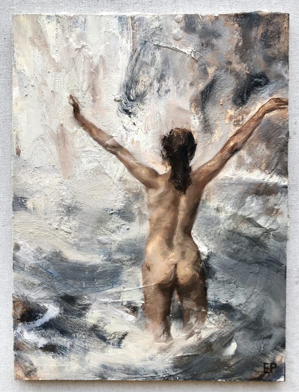 Unspooling, 2021 Oil and beeswax on panel 24 x 18cm