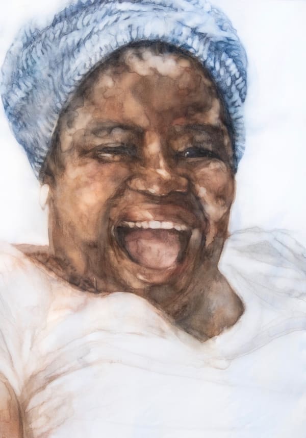 Anelia, 2019 Watercolour on layered chiffon and canvas 83 x 58cm