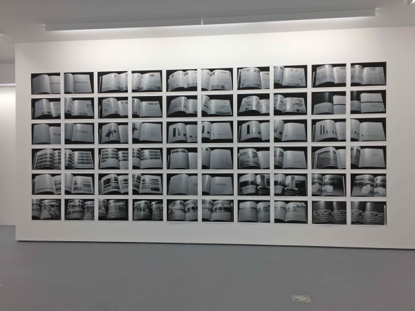 Exhibition view Thinking Ahead - Sequence 3, 2019, Erna Hecey Gallery, Luxembourg Suzanne Lafont, Quoting sixty pages of Guide to Shopping, Project on the City 2, Harvard Design School. 2014, 2014-2018 Archival pigment print on cotton rag paper, 27,26 x 39,12 cm each print (unframed)