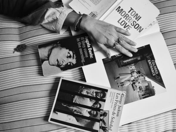 Caecilia Tripp, Sleeping with Books, (Toni Morrison), 2011 - ongoing Diasec, 120 x 170 cm, B&W Courtesy of the artist & Erna Hecey Gallery
