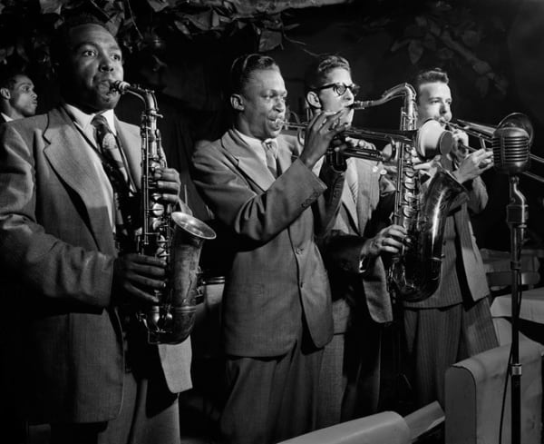 Herman Leonard, Miles Davis, Allan Eager, Charlie Parker, Kai Winding, Royal Roost, New York, 1948