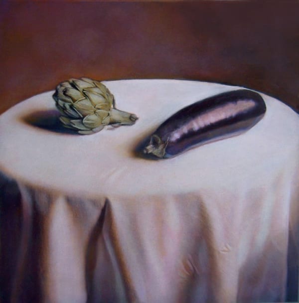 Kate Breakey, Still Life with Aubergine and Artichoke